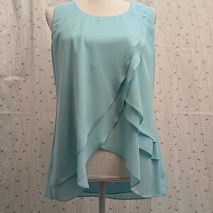 Joseph Ribkoff ruffled sleeveless top, size 8, aqua